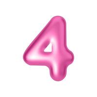 Pink metallic number 4. Foil and latex balloon number four in 3d style. Realistic design elements isolated on white background. illustration vector