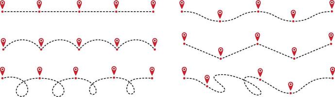 Roadmap path. Timeline dashed line, way route chart and road steps with pin points for customer journey business infographic design. Success process diagram set. Pathway and options for report vector