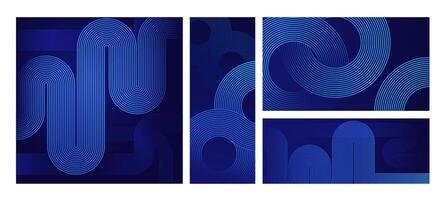 Geometric stripe line shape backgrounds. Abstract dimensional banner wallpapers, rounded curve loop waves and striped pattern flow set vector