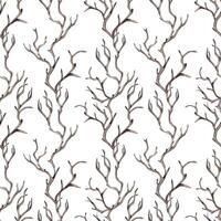 Dry branches without leaves watercolor seamless pattern isolated on white. Autumn winter illustration, woodland forest environment design. Botanical art with snag of wood. For package, textile, paper. vector