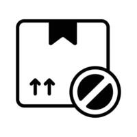 Icon showing a package with a prohibition symbol, representing restricted shipments vector