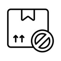 Icon showing a package with a prohibition symbol, representing restricted shipments vector
