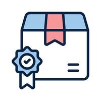 Quality badge with parcel box showing concept icon of quality control, parcel quality, package warranty vector