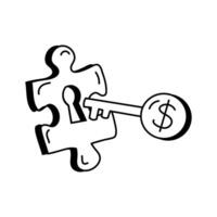 Puzzle piece with key, unlocking financial success and strategic planning, key to success icon vector