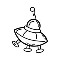 Unidentifying flying object, spaceship, ufo doodle icon vector