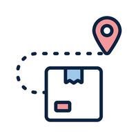 Package parcel with map pin showing concept icon of delivery route, delivery tracking vector