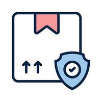 Cardboard box, delivery package, shipping box with shield, safe delivery, delivery security and insurance design vector