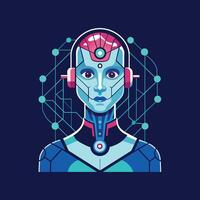 Robot with futuristic lines bot artificial intelligence concept mascot logo design icon illustration vector