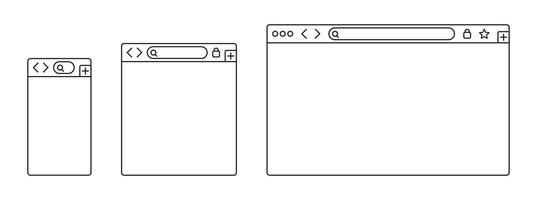 Minimalist line browser window and responsive mockup set. vector