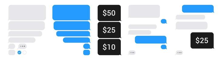 Blank chat app SMS bubbles elements set. vector