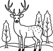 Fun and adorable deer coloring book page for children, with simple black and white graphics perfect for little artists. vector