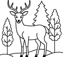 Fun deer coloring page for children, with cute black and white graphics that make coloring time enjoyable and engaging. vector