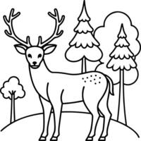 Cute deer coloring page with whimsical black and white design, perfect for young children to color and enjoy. vector