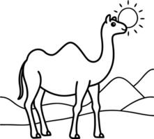 Perfect camel coloring page for young artists, featuring clear black and white line art for easy coloring. vector