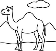 Adorable camel illustration in black and white, designed for kids to enjoy coloring and creativity. vector