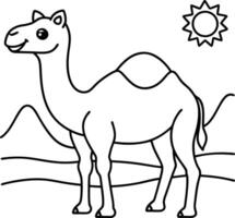 Cheerful camel coloring page with crisp black and white graphics ideal for fun and educational activities. vector