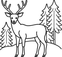 Playful deer coloring page for kids, featuring a delightful black and white graphic to inspire creative coloring. vector