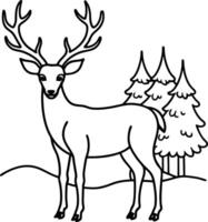Sweet deer coloring page for kids, showcasing a lovely black and white graphic for imaginative coloring fun. vector