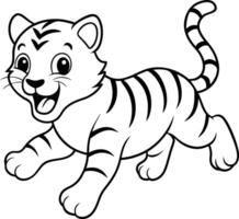 Cute tiger coloring page for children, with playful black-and-white graphics ready to be brought to life with color. vector