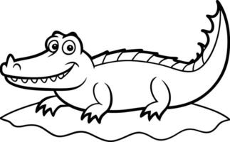 Playful crocodile coloring page with bold black and white lines, designed to engage children in imaginative coloring. vector