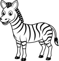 Black-and-white zebra coloring page, designed for children. Fun and cute, perfect for creative coloring sessions vector