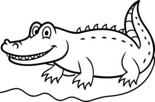 Kids will love this crocodile coloring page featuring crisp black and white graphics, perfect for artistic exploration. vector