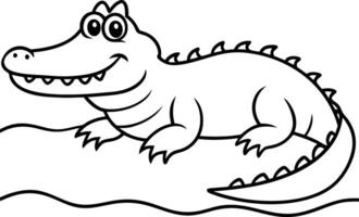 Intriguing crocodile coloring book page in black and white, offering kids a fun way to develop fine motor skills and creativity. vector