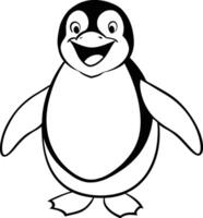 Charming penguin coloring book page for kids, filled with delightful black and white graphics. vector