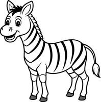 Cute zebra coloring book page with playful black-and-white illustration. Ideal for children's artistic adventures vector