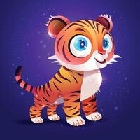 Illustration of a Cartoon Blue eyes Tiger, Character Design with a cute expression, Background vector