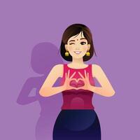 Indian Girl Character Design and Girl showing Heart pose with Expression vector