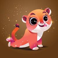 Illustration of a Cartoon Cute little lion Cub, Character Design with a cute expression, Background vector