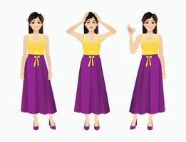 3 Indian Girl Character with face Expression different poses with Background vector