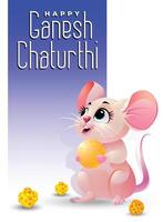 Happy Ganesh Chaturthi Text with Cute Pink Mouse Background vector
