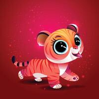 Illustration of a Cartoon Cute eyes Tiger Cub, Character Design with a cute expression, Background vector