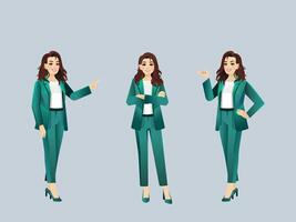 The Marketing and office woman with suit standing different poses, with white Background vector
