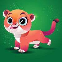Illustration of a Cartoon Cute eyes lion Cub, Character Design with a cute expression, Background vector