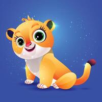 Illustration of a Cartoon Cute eyes lion yellow Cub, Character Design with a cute expression, Background vector