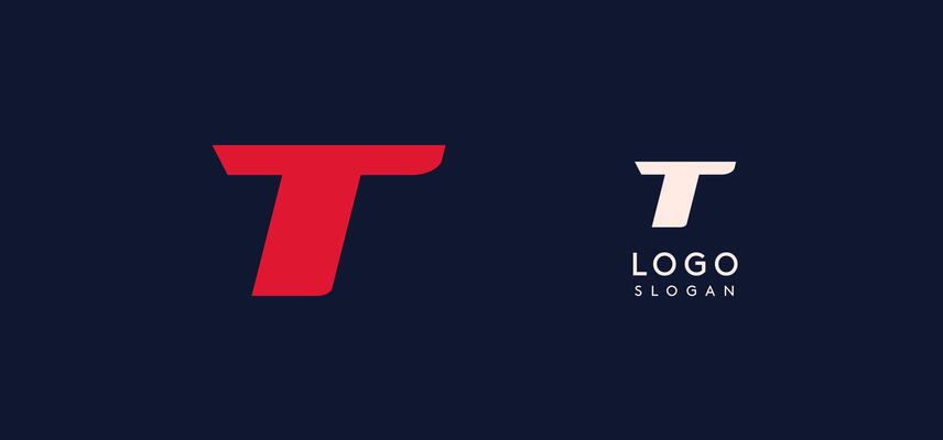 Wide bold red letter T, modern dynamic logo for business identity of technological, automotive and sports business. illustration.
