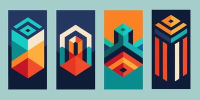 Trendy Set of Geometric Shapes Abstract Colorful Background. Use for Poster, Cover, Social Media Story vector