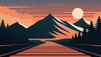 Mountains Landscape with Multiple Layers, Fog and Yellow, Blue and Purple Sky vector