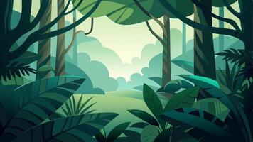 Green Forest Background with multiple layers and lots of Tress, Plants and Sun Rays Touching the Plants and Trees. vector