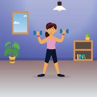 woman exercise with dumbbel in home for health illustration soft bright color design vector