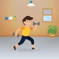 man exercise with dumbbel in home for health illustration soft bright color design vector