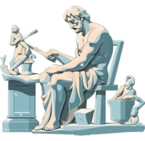 A statue of a man sitting at a table with a book png