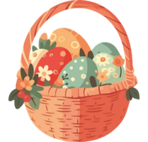 Easter basket with eggs and flowers png