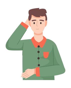 Person wondering and thinking, character discussing and gesturing, emphasizing teamwork and collaboration vector