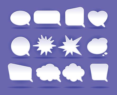 3D speech bubbles collection on purple background
