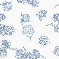 Peony and Hydrangea Hand Drawn Seamless Pattern vector