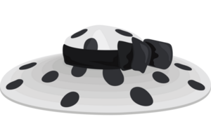 A black and white polka dot hat with a bow png